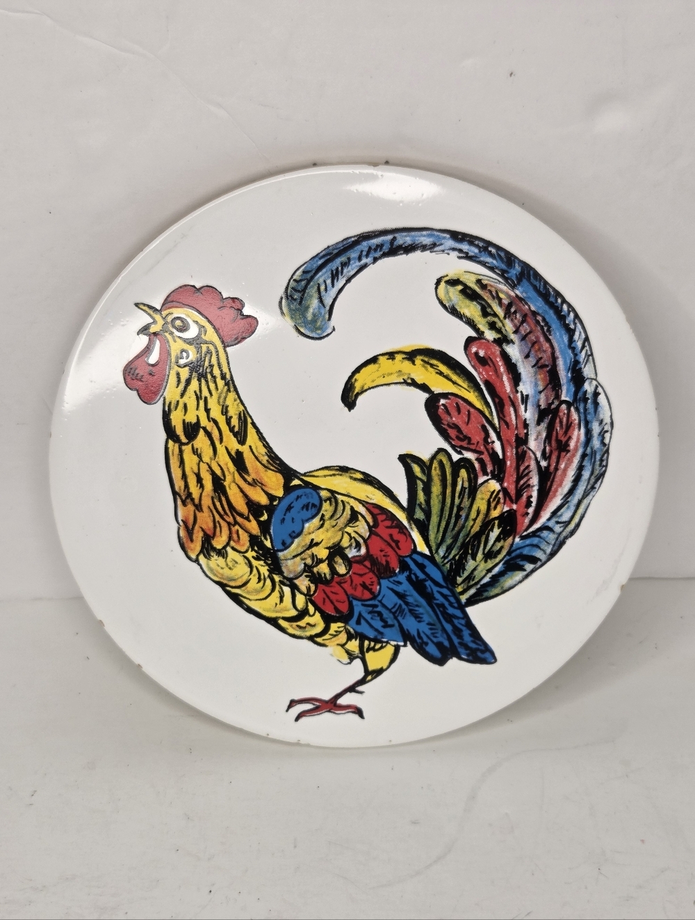 Hand Painted Multicolored Rooster Ceramic Trivet